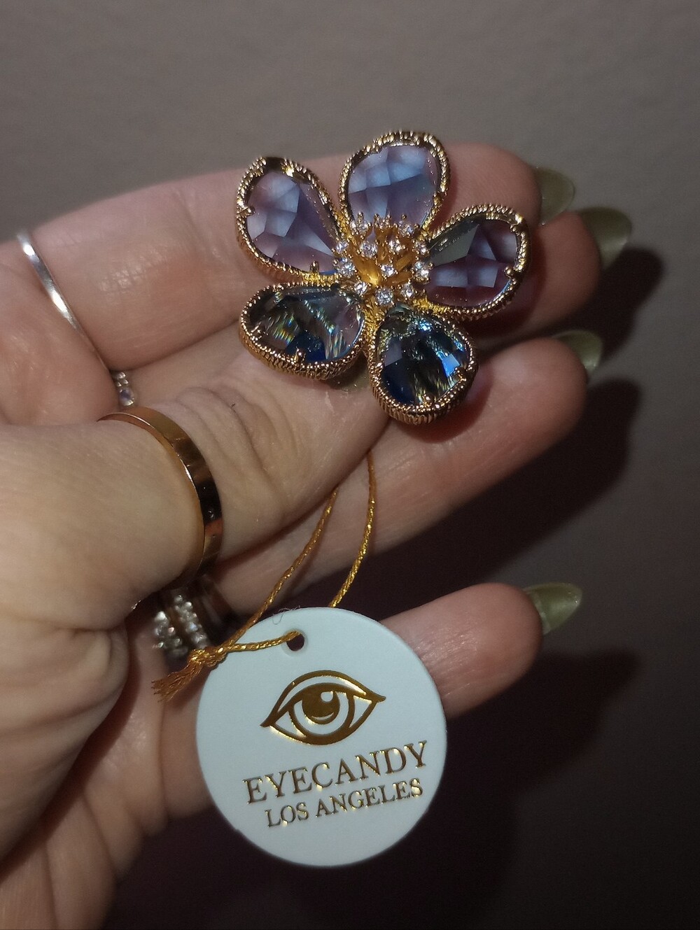 eye candy Blue Flower Crystal Statement Ring